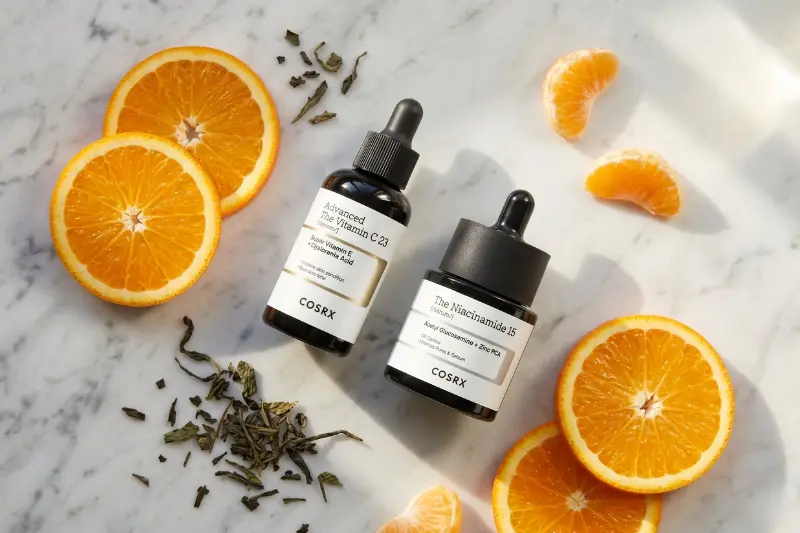 Niacinamido ir vitamino C serumų derinys iš COSRX – tobula sinergija odos skaistinimui ir dėmelių šviesinimui