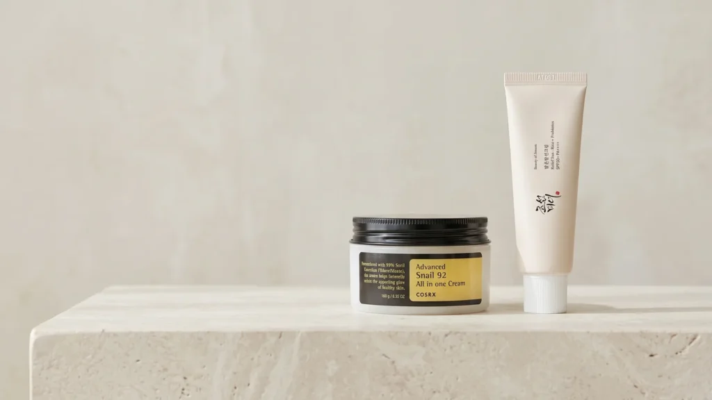 COSRX Advanced Snail 92 All In One Cream veido kremas ir BEAUTY OF JOSEON Relief Sun Rice & Probiotics SPF 50 kremas nuo saulės – Daugiafunkciniai veido produktai (korėjietiška kosmetika)