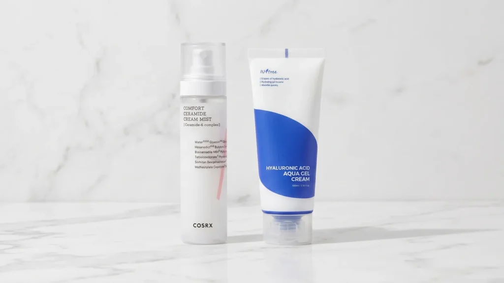 COSRX Balancium Comfort Ceramide Cream Mist veido dulksna ir Isntree Hyaluronic Acid Aqua Gel Cream gelinis veido kremas – Kaip išsirinkti universalų korėjietišką veido kremą