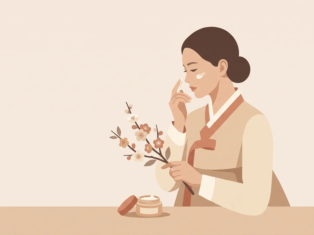Iliustracija: moteris su hanbok tepasi kremą – Daugiafunkciniai veido produktai