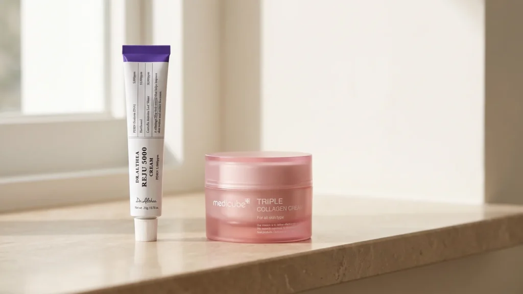 DR. ALTHEA PDRN Reju 5000 Cream veido kremas ir MEDICUBE Triple Collagen Cream 4.0 veido kremas – Karščiausios korėjietiškos kosmetikos naujienos 2025