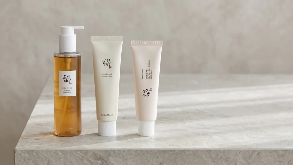 Beauty of Joseon Ginseng Cleansing Oil valomasis veido aliejus, BEAUTY OF JOSEON Dynasty Cream veido kremas 100 ml ir BEAUTY OF JOSEON Relief Sun Rice & Probiotics SPF 50 kremas nuo saulės – 10 korėjietiškų grožio paslapčių, kurios pakeis tavo rutiną