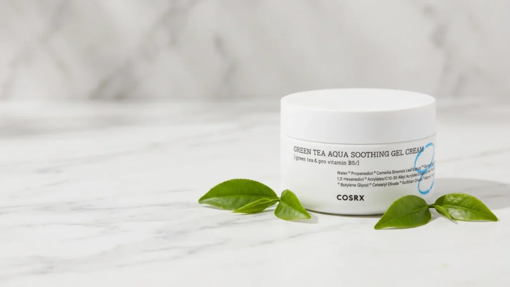 COSRX Hydrium Green Tea Aqua Soothing Gel Cream gelinis veido kremas – Savaitgalio SPA namuose (korėjietiška kosmetika)