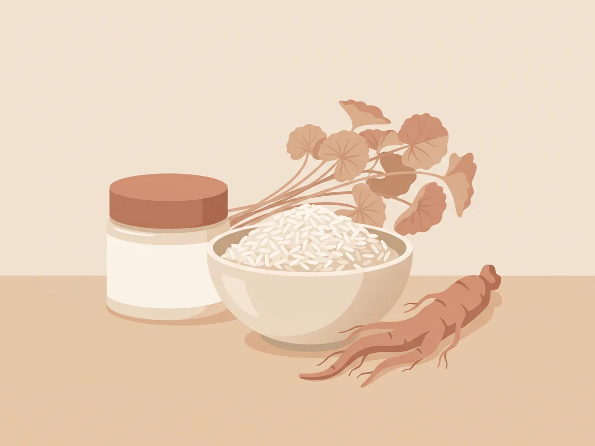 Iliustracija: ingredientų natiurmortas – K-Beauty ingredientai