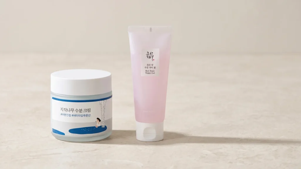 ROUND LAB Birch Juice Moisturizing Cream veido kremas ir Beauty of Joseon Red Bean Water Gel gelinis veido kremas – Kaip planuoti odos priežiūros rutiną (korėjietiška kosmetika)