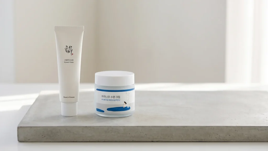 BEAUTY OF JOSEON Dynasty Cream veido kremas 100 ml ir ROUND LAB Birch Juice Moisturizing Cream veido kremas – Atgaivinkite savo odą pavasarį (korėjietiška kosmetika)