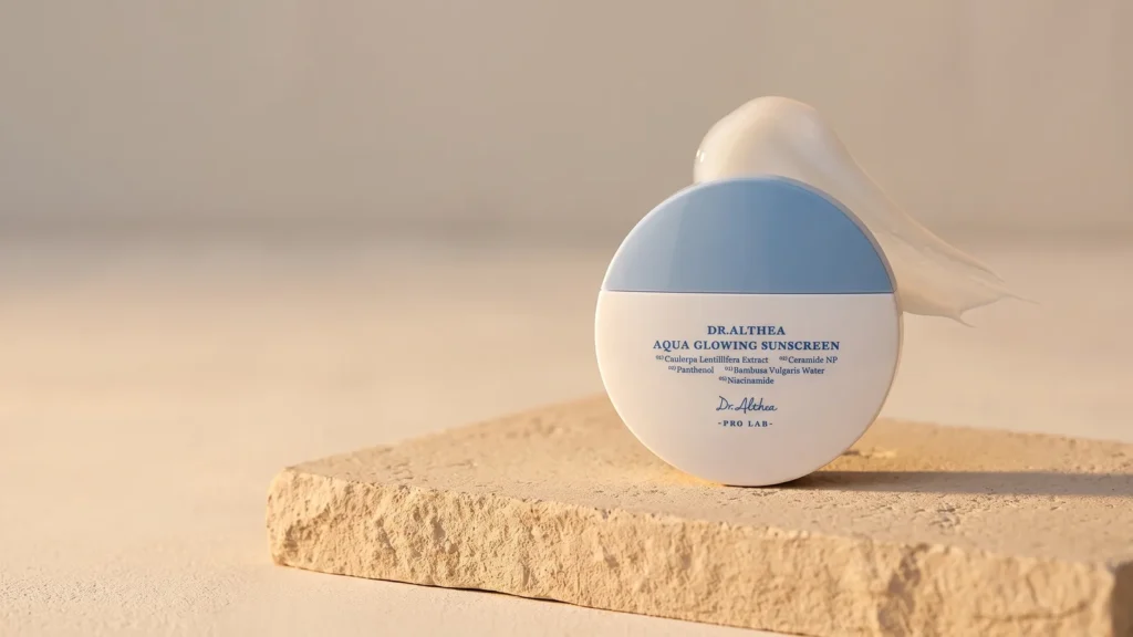 DR. ALTHEA Aqua Glowing Sunscreen apsauginė priemonė nuo saulės – Pažeistas odos barjeras (korėjietiška kosmetika)