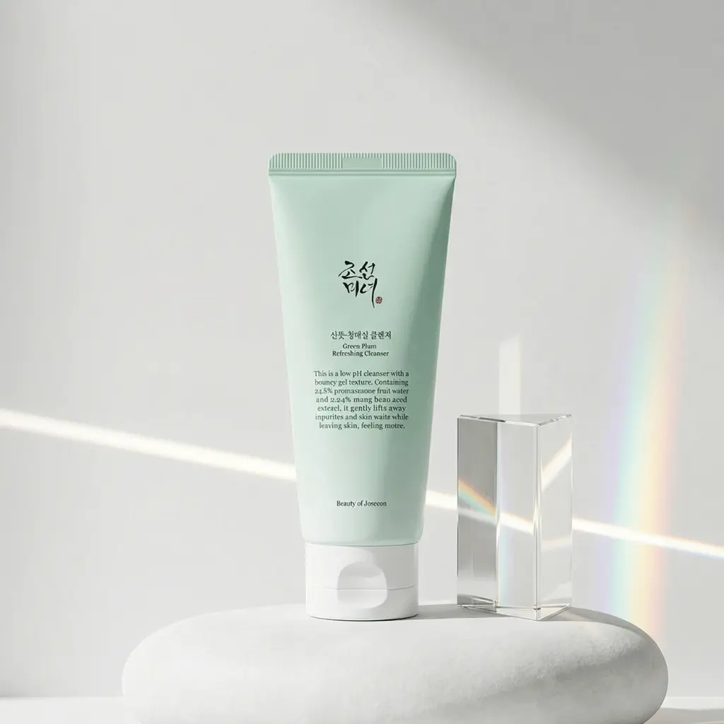 Beauty of Joseon Green Plum Refreshing Cleanser švelnus prausiklis minimalistinėje aplinkoje