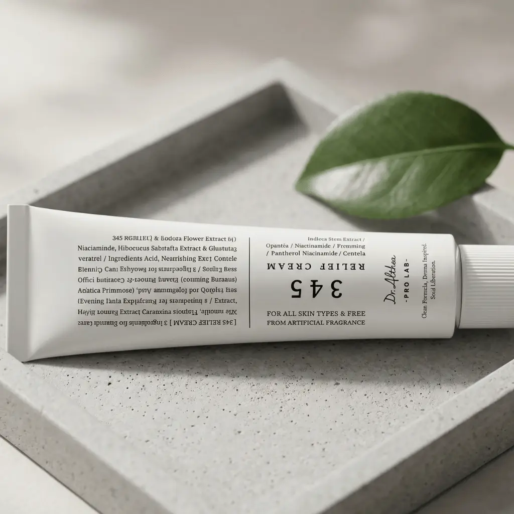 Dr. Althea 345 Relief Cream raminantis kremas minimalistinėje aplinkoje