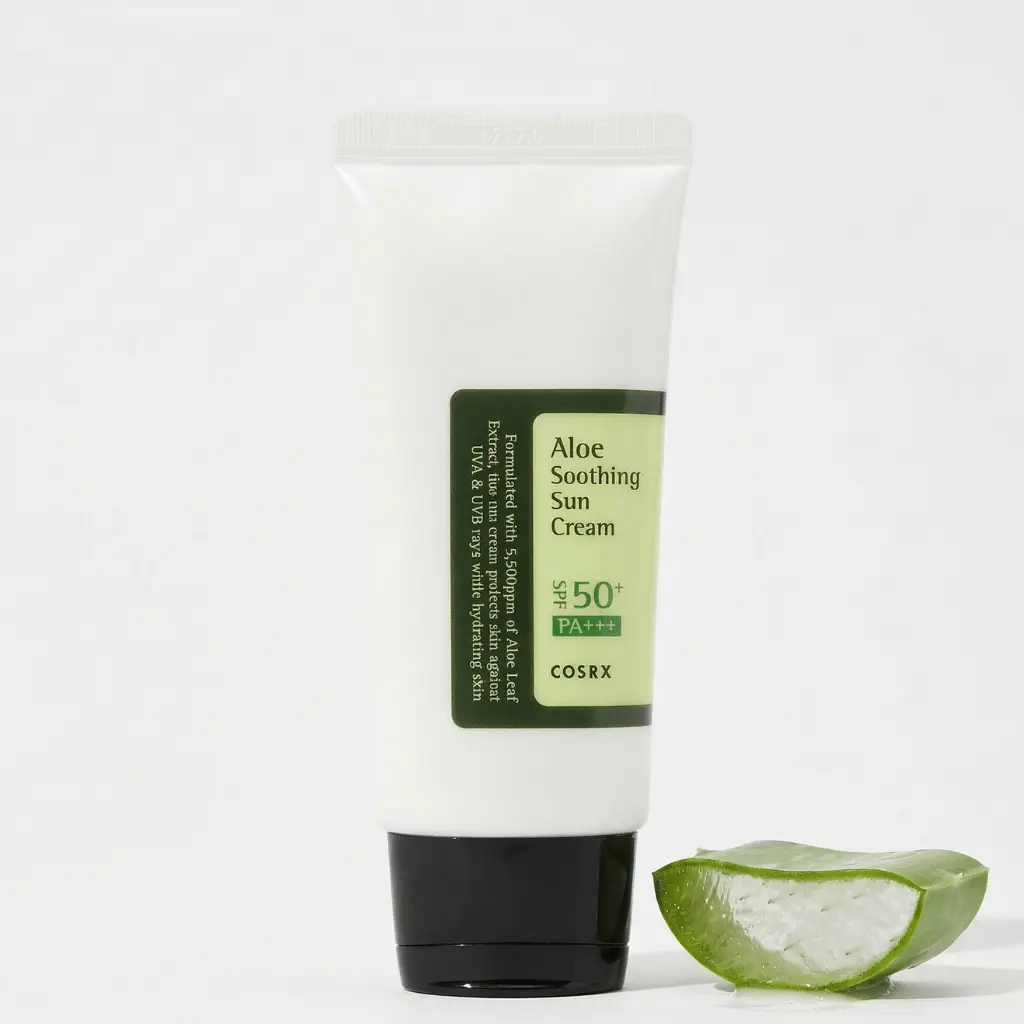 COSRX Aloe Soothing Sun Cream SPF50+ PA+++ apsauginis kremas nuo saulės su alaviju