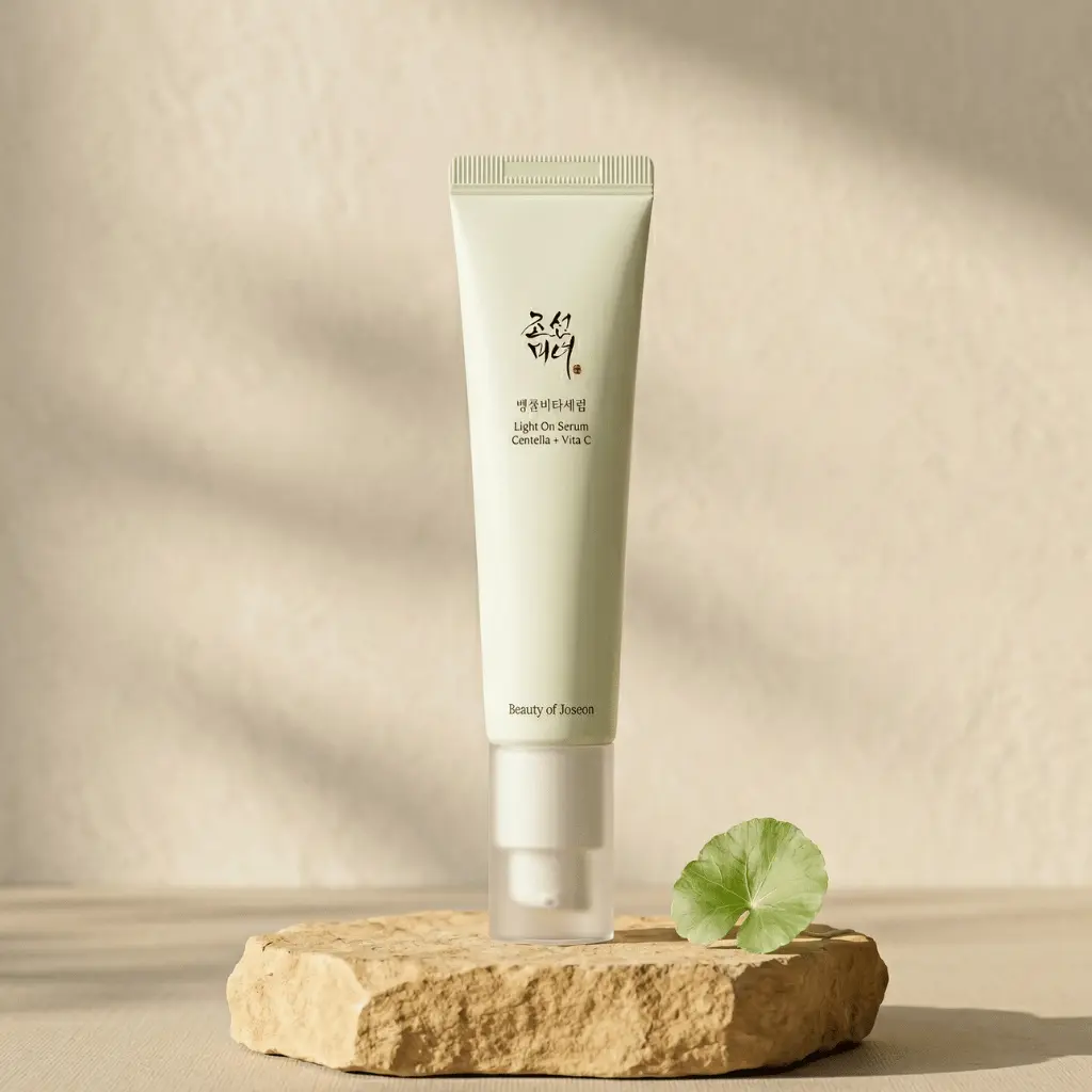 Beauty of Joseon Light On Serum Centella + Vita C serumas minimalistinėje aplinkoje