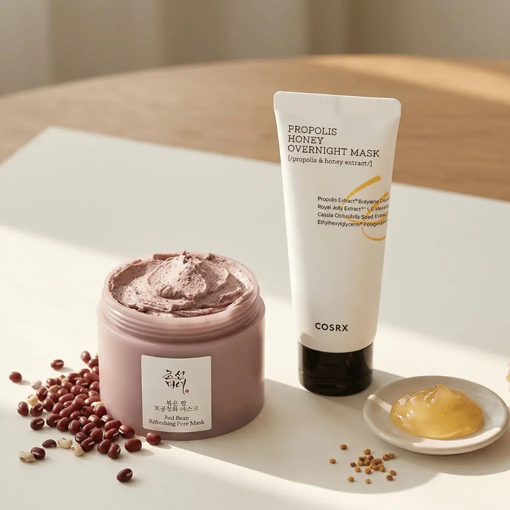 Veido kaukės: Beauty of Joseon molio kaukė ir COSRX medaus naktinė kaukė