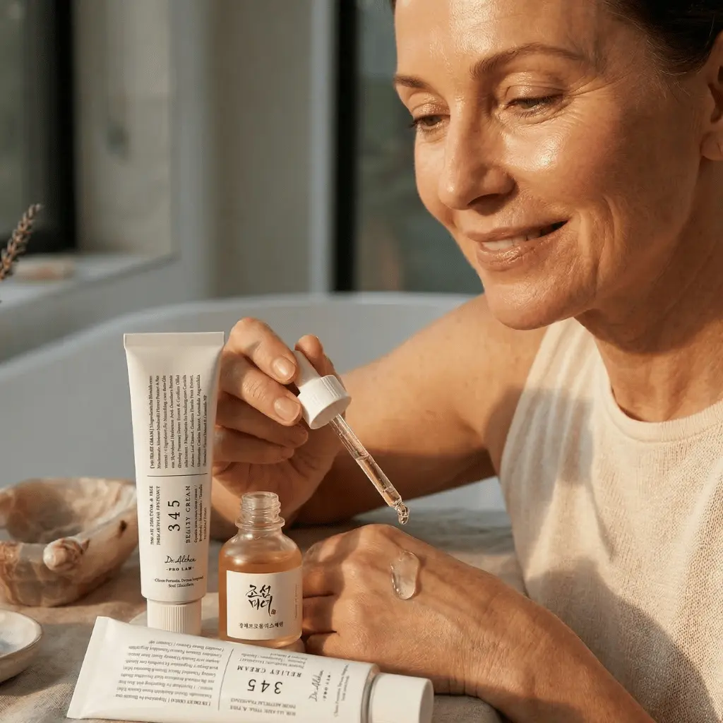 Sveika ir švytinti brandi veido oda naudojant korėjietiškos kosmetikos priemones