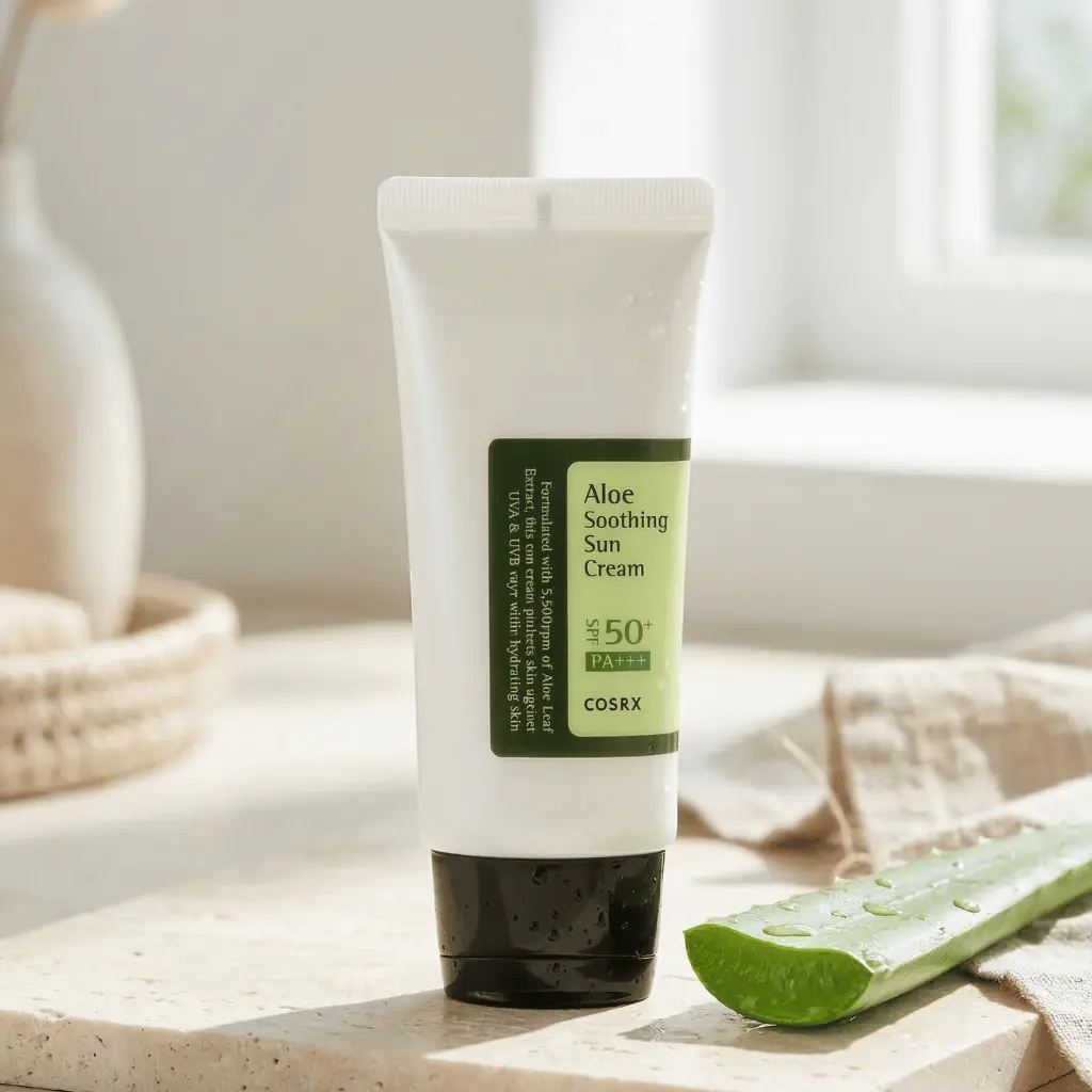 COSRX Aloe Soothing Sun Cream SPF50 apsauginis kremas nuo saulės su alaviju