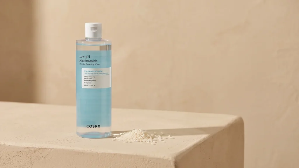 COSRX Low pH Niacinamide Micellar Cleansing Water valomasis micelinis vanduo – K-beauty rinkinys dovanai moteriai (korėjietiška kosmetika)