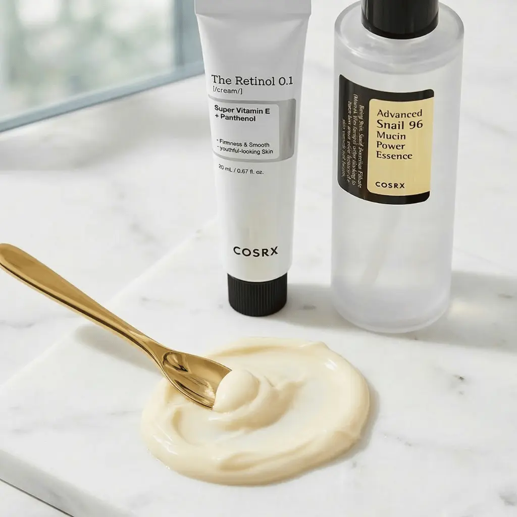 Anti-aging ingredientai: COSRX retinolis ir sraigių mucinas odos regeneracijai