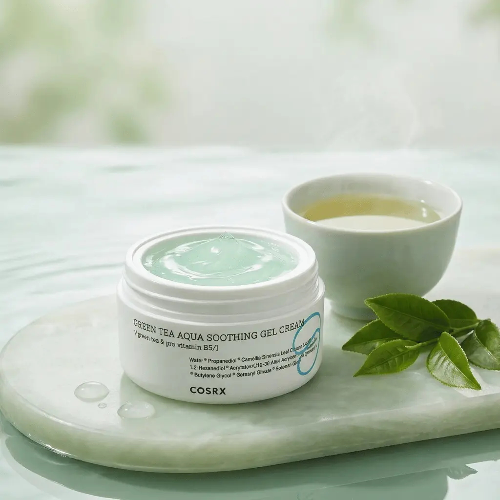 COSRX Hydrium Green Tea Aqua Soothing Gel Cream gelinis veido kremas su žaliąja arbata
