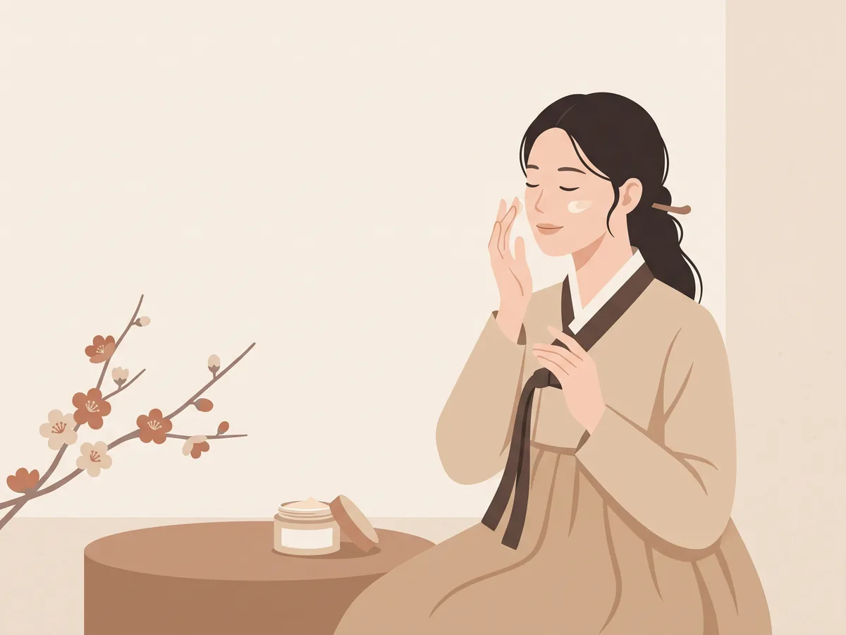 Iliustracija: moteris su hanbok tepasi kremą – Ar galima naudoti retinolį su rūgštim