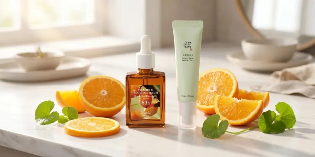 Beauty of Joseon ir Dr. Althea korėjietiški vitamino C serumai veido odos skaistinimui.